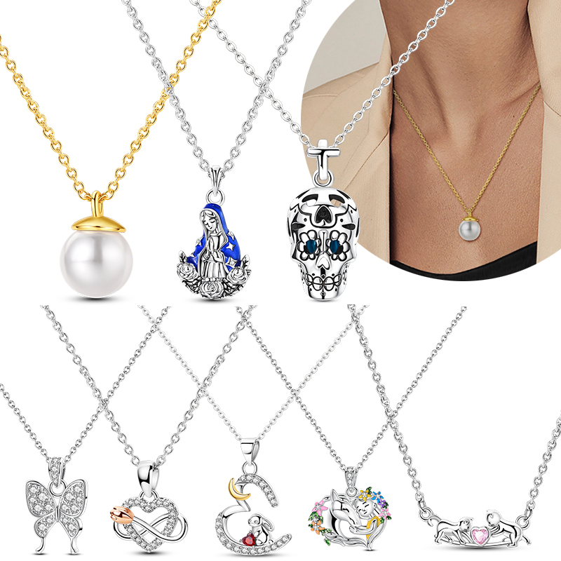 Pearl Trim Chain - Original 925 Sterling Silber Halskette Perle