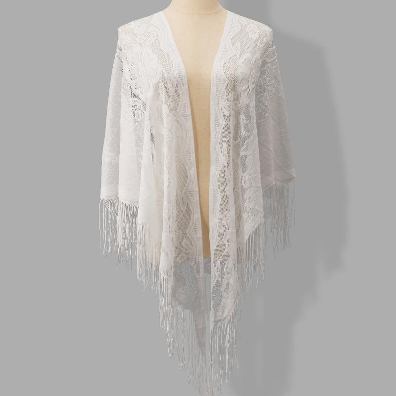 Tassel Fringe Trim - Quastenfransen-Brautumhang, dreieckiger, floraler, transparenter Spitzenschal für