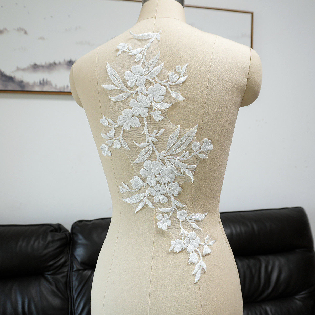 Craft Embellishments - Weiße Blumen- und Blätter-Pailletten-Applikationen Stoff-Patches für
